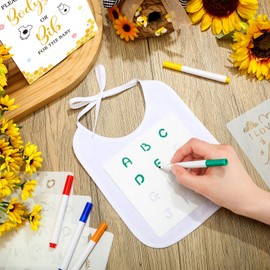 Panitay 100 Pcs Baby Bib Bodysuit Baby Shower Set Baby Shower Game Sign Baby Feeder Bib Newborn Bodysuit Fabric Marker(Bee)