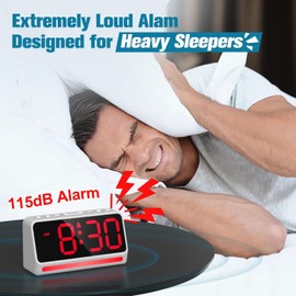 REACHER REACHER Extra Loud Alarm Clock for Heavy Sleepers Adults, 5 Extremely Loud Wake Up Sounds, Aesthetic Alarm Clock for Teens, Bedrooms, LED Digital Display, 7 Color Night Light, Dimmer, Bedside