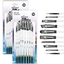 Bluebird 10x2 (20) Pcs Professional Artist Paint Brush Set for Acrylic Paintings - Acrylic Paint Brushes for Water, Oil Painting - Brushes for Canvas, Fabric & Watercolors