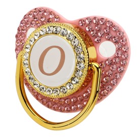 Chupete de bebé Dorado, 26 Letras Juego de Clip de Chupete Personalizado Diamantes de Imitación Cubiertos Diseño Curvo Chupete de bebé Chupete de Silicona para Alimentación de (Letra O)