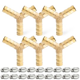Bwintech 6pcs 8mm 3 Way Y Shaped Brass Hose Connector with 18 Clamps