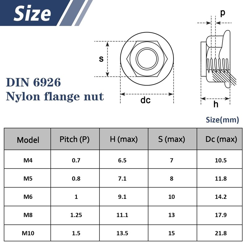 M8 Flange Nuts, Pack of 10, Leryati DIN 6923 Flange
