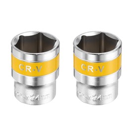 QUARKZMAN Pack of 2 1/2 Inch Drive 6 Point Socket 24 mm Metric Flat Impact Socket CR-V Steel Flip Pin Axle Nut for Home Car Hex Nut Bolt Repair, Silver Yellow