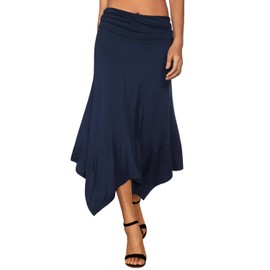 DJT Women's Vintage Elastic Waist Gypsy Irregular Jersey Long Skirt Navy Large