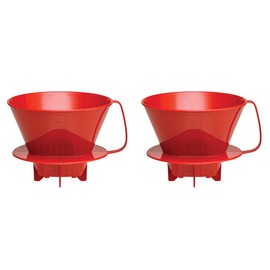 Fino Pour-Over Coffee Brewing Filter Cone, Number 4-Size, Red, Brews 8 to 12-Cups, Set of 2