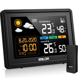 Skeufy Wireless Weather Station with Outdoor Sensor, Indoor and Outdoor Temperature, Humidity, Wireless Weather Station with Weather Forecast, Barometer, Digital Colour Display, DCF Radio-Controlled