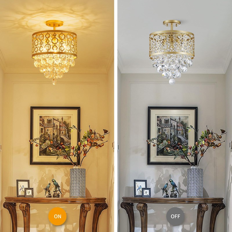 WUZUPS Crystal Drum Chandelier Flushmount Ceiling Light Modern Lighting Fixture