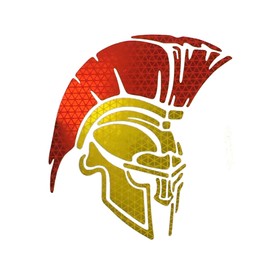 customTAYLOR33 High Intensity Grade Reflective Spartan Trojan Decal (4 Inches x 3.5 Inches, Yellow/Gold Face Mask with RED Mohawk)