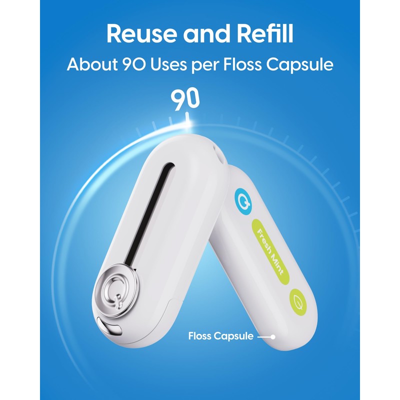 QicoBay UpFlosser C1S Reusable Auto-Restringing Flosser with Replaceable Floss Capsule,
