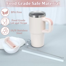 Muwnrol 14 Oz Tumbler with Handle and Straw for Kids, Stainless Steel Vacuum Insulated Tumbler Keep Cold Heat and Ice, Gifts for Children Cups (Rose Quartz)