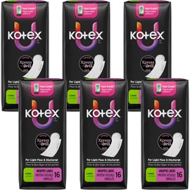 Kotex Lightdays Liner, Long, 16 Count, (Pack of 6)