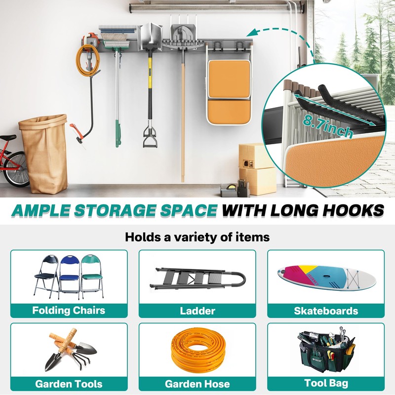 EVERHANGER Garage Tool Storage Organizer, Wall Mount Garden Tool Rack