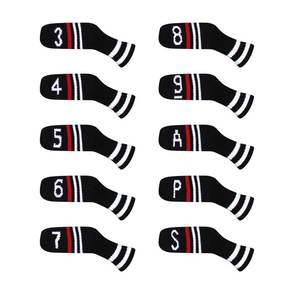 Scott Edward Golf Iron Headcovers Set of 10 Cute Basic Sock Shape Washable Durable Golf Club Head Protector Reversible Knit