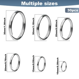 30Pcs Key Ring Hoops (10/15/20/25/30/35mm), Round Silver Key Rings, Stainless Steel Split Rings, Metal Key Chain Ring for Keys Organization, Craft and DIY Arts (10mm&15mm&20mm&25mm&30mm&35mm)