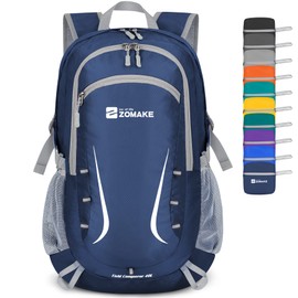 ZOMAKE 40L Foldable Backpack Lightweight Rucksack,Packable Small Backpacks Water Resistant for Travel Hiking Camping Walking Men Women(Dark Blue)