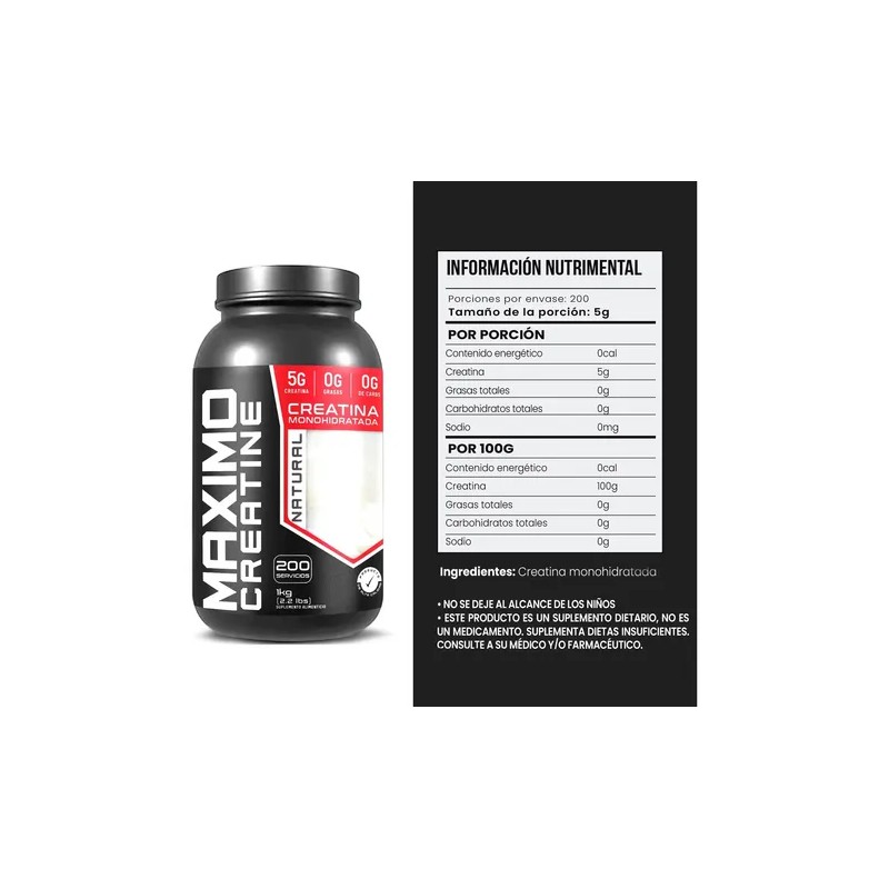 Creatina Monohidratada Maximo Protein 200 Porciones 1kg