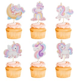 Arthsdite Einhorn-Cupcake-Topper, Regenbogen-Mond-Wolke, Geburtstagsparty-Zubehör, niedliche Einhorn-Cupcake-Picks für Mädchen, Baby-Geburtstagsparty-Dekorationen, 24 Stück