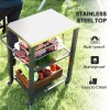 3-Shelf Outdoor Grill Cart with Stainless Steel Tabletop Movable Pizza