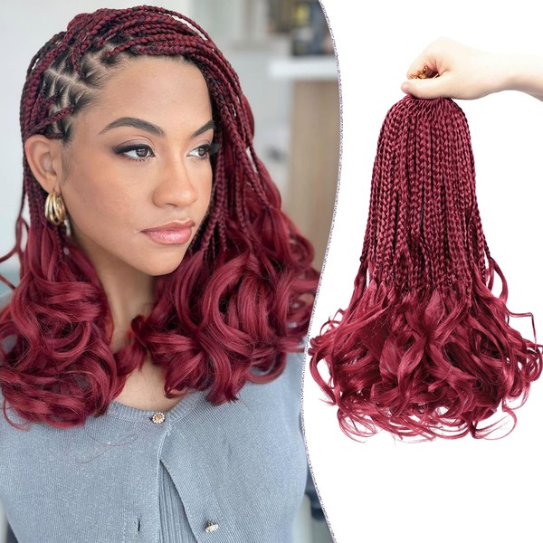 WOKAA Burgundy French Curly Braiding Hair 12 Inch 8 Packs