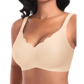Ganado Wireless Bras for Women No Underwire Scalloped Seamless Bras with Support and Lift Padded T Shirt Bra Comfort Bralette Medium #2 Nude