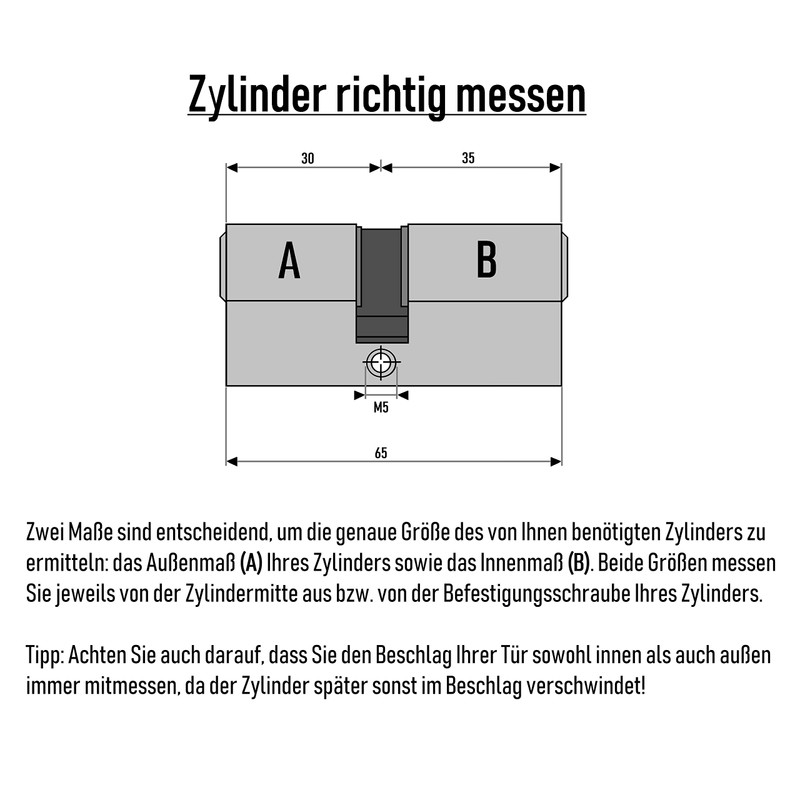 2x Profile Cylinder 65 mm 30/35 Keyed Alike Emergency and