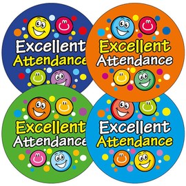 280 Excellent Attendance Smiley Pupils Childrens Reward Praise Stickers 37mm Primary Teaching Services