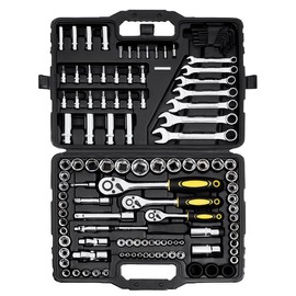 VEVOR Mechanics Tool Set and Socket Set with 1/4" 3/8" 1/2" Drive Deep and Standard Sockets, Max 450 Pcs SAE and Metric Tools, Portable Mechanics Kit Wrench Hardware:_1/4"、3/8"、1/2" - 121 Pcs