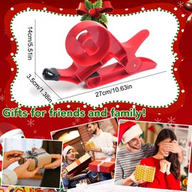 HTHL Wrapping Paper Cutter, 1 Pair Tabletop Gift Wrapping Tool, Gift Wrap Holder Clamp Solution with Tape Dispenser for Birthdays Christmas Gifts Packaging(Red)