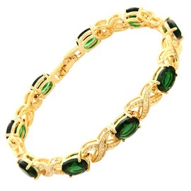 RIZILIA XOXO Link Tennis Bracelet & Oval Cut CZ [Simulated Green Emerald] in Gold Plated, 7"