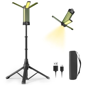 Rechargeable Camping Light with Stand, 6000mAh Cordless LED Work Light with 3 Lamp Heads 500/2000 Lumen White/Warm/Natural/SOS Dimmable, Magnetic Emergency Flashlight with 55'' Detachable Tripod
