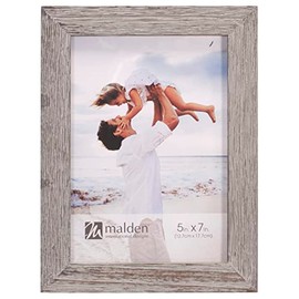 Malden International Designs 5x7 Gray Distressed Linear Picture Frame