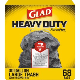 Glad® ForceFlex Bolsas de basura grandes – Bolsa de basura negra de 30 galones – 68 unidades (el paquete puede variar)