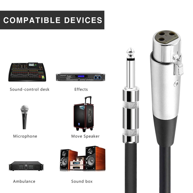 LoongGate Microphone Cable XLR Female to 1/4 Inch 6.35 mm