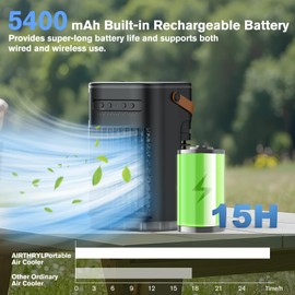 AIRTHRYL Portable Air Conditioners Fan, 3-IN-1 Evaporative Air Cooler w/5400mAh Battery for Wireless Use,Personal Mini Air Conditioner w/Remote, 1200 ML Water Tank, 7H Timer, 7 Color Lights for Room