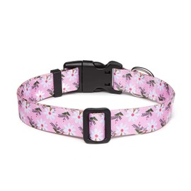 Mercano Adjustable Soft Nylon Dog Collar Comfort & Robust Patterned Dog Collar for Small Medium Large Dogs Puppies Cats (S, Pink White Flower)