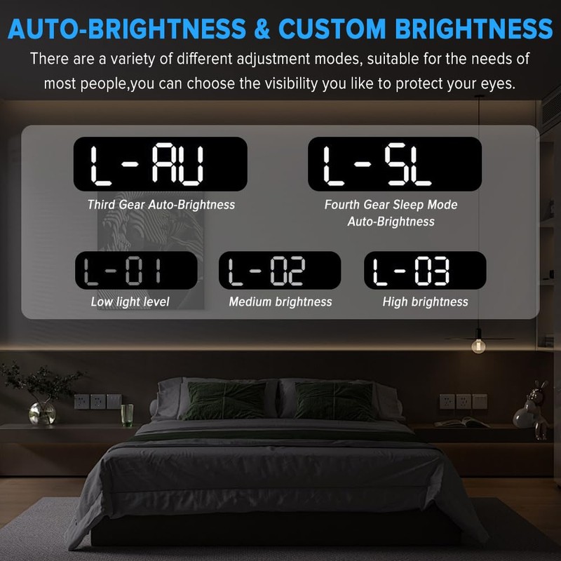 Yakiter Digital Clock, 9" LED Alarm Clock for Bedroom, Bedside