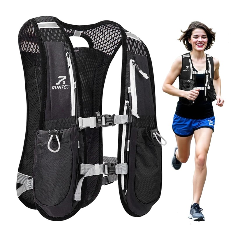 RUNTEC® Black Lightweight Running Vest Hydration Backpack | 2X Water
