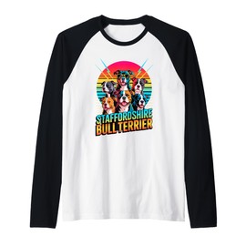 90s Vintage Staffordshire Bull Terrier Staffy Terriers Raglan Baseball Tee
