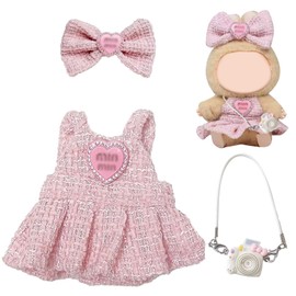 HTTDSLF Matching Clothing for the La-pu-bu Toy, 17 cm Large Clothes for Bu Bu Doll, Clothing Compatible with LBB Dolls, Jumpsuit with Adjustable Straps, Hat, Glasses, Flower Bag