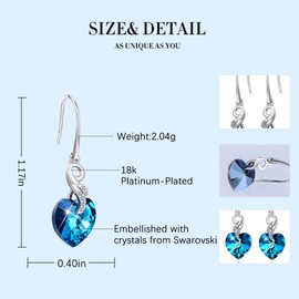 CRYSLOVE Angel Wings Heart Earrings for Women Sterling Silver Love Heart Hook Earrings with Blue Purple Crystals Birthday Gift for Women Girlfriend Mum, Cubic Zirconia, Crystal