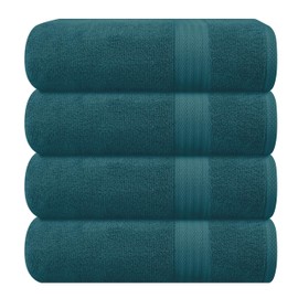 GLAMBURG Premium Cotton 4 Pack Bath Towel Set - 100% Pure Cotton - 4 Bath Towels 27x54 - Ideal for Everyday use - Ultra Soft & Highly Absorbent - Teal