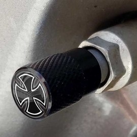 Tricktoppers Vivid Black Anodized Billet Aluminum Tire Wheel Valve Stem Dust Caps for Cars Trucks Trailers SUV's RV's Motorcycles Bikes More (Set of 4) White Iron Maltese Cross On Black