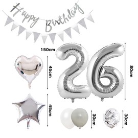 26th Birthday Balloons, Decoration, Stars, Hearts, Balloons, Number Balloons, 26, Happy Birthday Happy Birthday Confetti Balloons, Celebration, Surprise, Party Set, Kids, Balloons, Adults, Lovers,