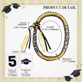 JewelryWe Abschluss Graduation Leis 2025: Gelb-Schwarz Handgefertigt Geldleis mit Abschlussmütze & Quaste Doppelt Geflochten Band Halskette - Grad 2025 Schmuck für Abschlussfeier Party-Dekorationen