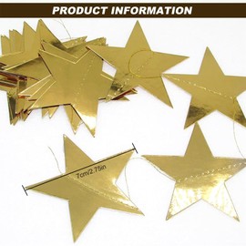 Star Banner Garland Party Streamers, 65 Feet Gold Hanging Star Paper Bunting Garland Decorations for Birthday Wedding Ramadan