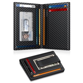 Gtwup Wallet for Men 14-16 Cards, Men's Leather Wallet, Minimalist Thin Card Holder RFID Blocking Money Clip with Simplified Bill Folder & Magnetic Closure, Gifts for Men, Carbon Fiber
