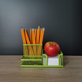 Leviatan Desk Organizer | Metal Desk Organizer | Office Pen Holder | Desk Organizer with Mesh Note Holder | 205 x 103 x 98 mm | Lime Green