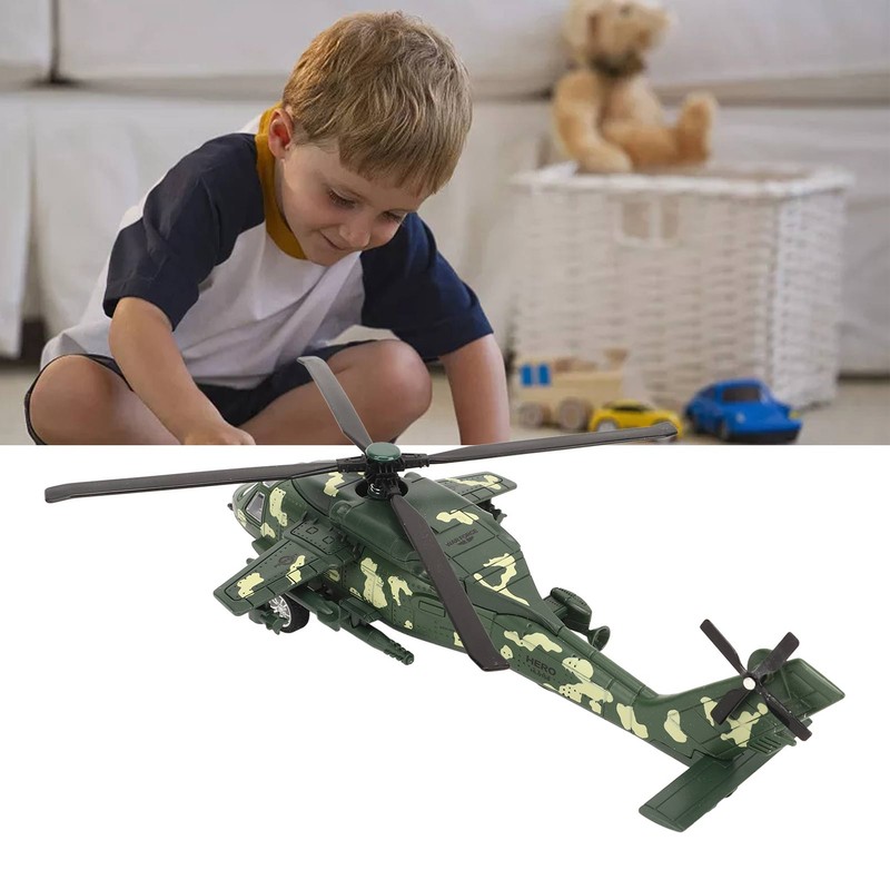 Diecast Metal Helicopter Model Sound Light Pullback Alloy Fighter Aircraft