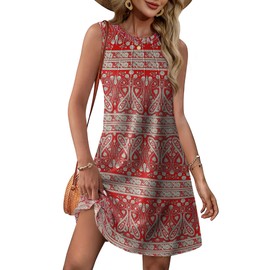 Paisley Dresses for Women 2025 Crew Neck Sundresses for Women Casual Spring Summer Dresses Floral Dress Womens Beach Vacation Clothes Sleeveless Outfits Beach Fashion Sun Dress L
