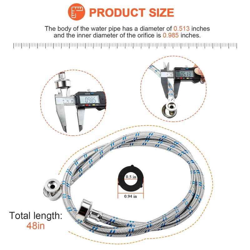 【UPGRADED】4FT Stainless Steel Washer Hoses with 90 Degree Elbows by